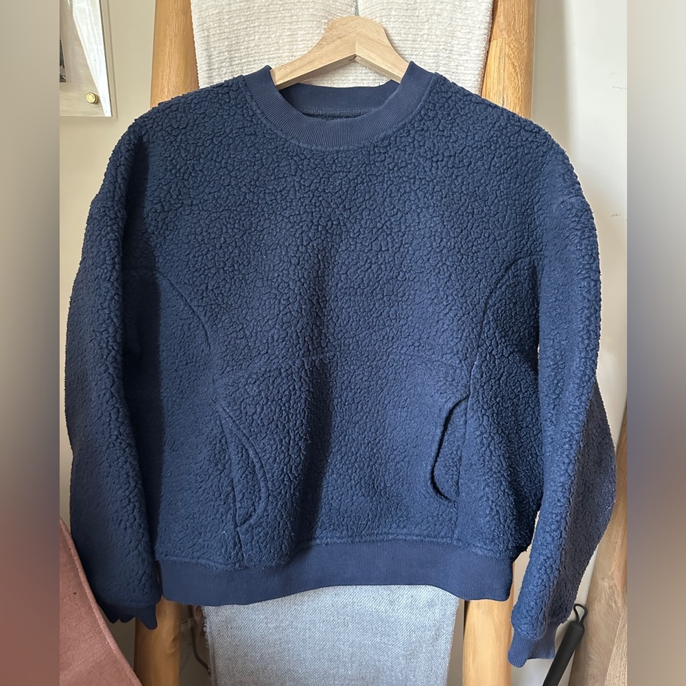 Madewell Polartec Fleece Crewneck Sweatshirt, Navy Blue, Size Small